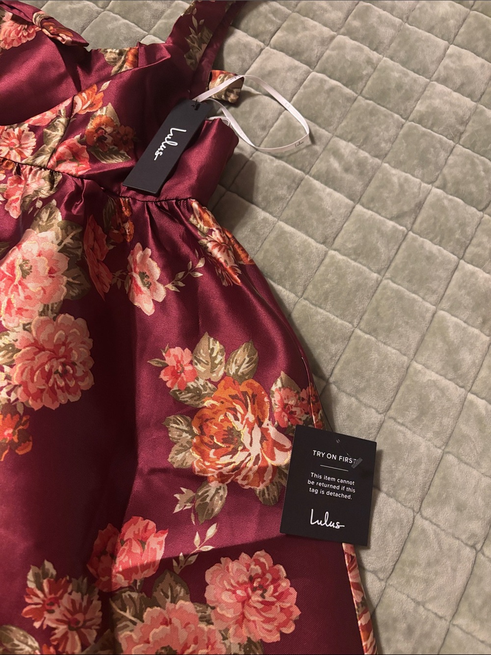 Lulu's Burgundy Floral Satin Party Dress for Girls